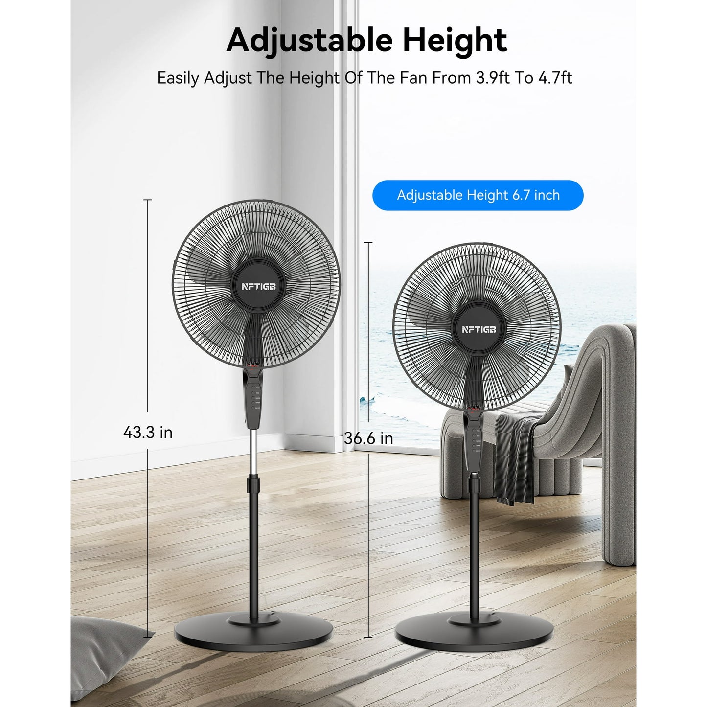 NFTIGB 16'' Oscillating Pedestal Fan w/Remote and Timer, 12 Speeds,Adjustable Height Floor Fan New