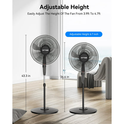 NFTIGB 16'' Oscillating Pedestal Fan w/Remote and Timer, 12 Speeds,Adjustable Height Floor Fan New