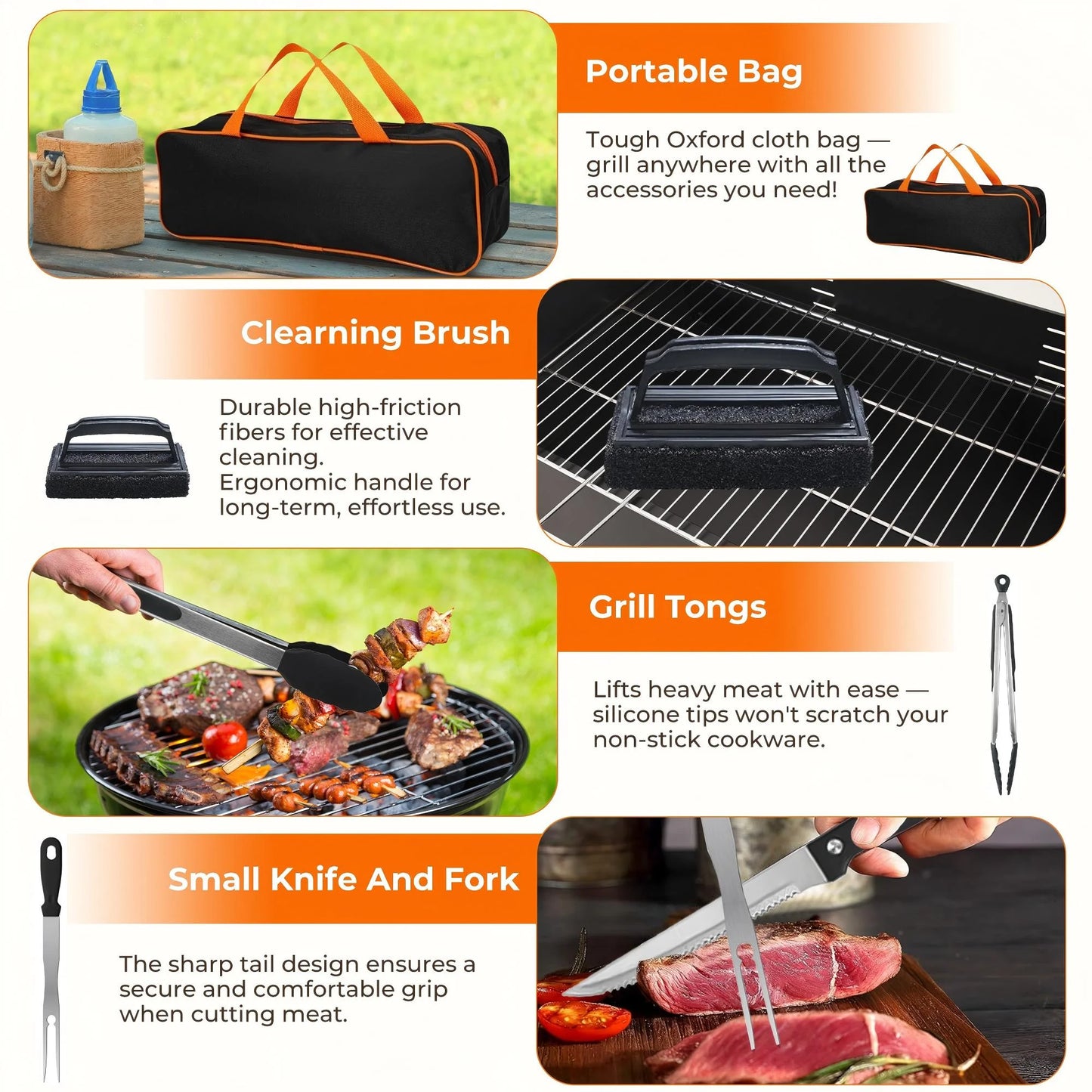 OHHANI GIidle accessory kit - spatula, barbecue brush, meat injector, etc. suitable for outdoor kitchen BBQ
