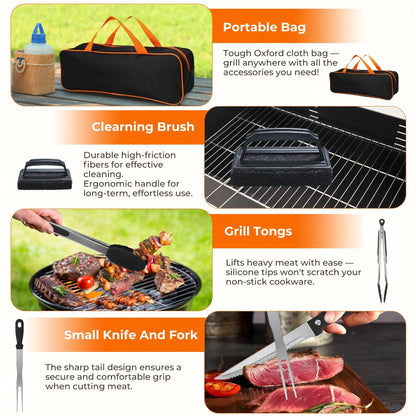 OHHANI GIidle accessory kit - spatula, barbecue brush, meat injector, etc. suitable for outdoor kitchen BBQ