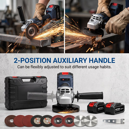 HOTREE 21V Cordless Brushless Angle Grinder Kit, 4-1/2 Inch, with 2 Batteries, Fast Charger, Cutting/Grinding/Polishing Accessories and Hard Case for Metal & Wood