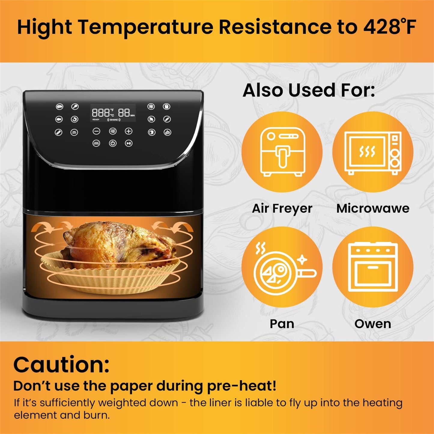 M Buder Non-Stick Disposable Air Fryer Liner Parchment Paper, Round, 6.3 in, 2-5 Qt, 100 Pieces