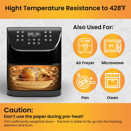 M Buder Non-Stick Disposable Air Fryer Liner Parchment Paper, Round, 6.3 in, 2-5 Qt, 100 Pieces