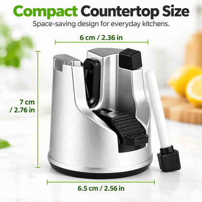 GigBu 3-in-1 Kitchen Knife Sharpener with Suction Cup Base, Manual Sharpening Tool for Straight & Serrated Knives and Scissors, Silver/Black