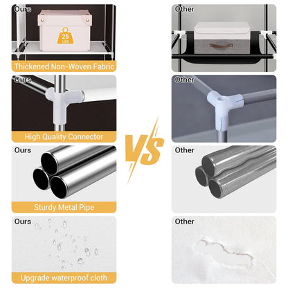 Riousery Portable Closet, Bedroom Wardrobe Closet Organizer with Cover, 3 Storage Boxes, Hanging Rods and Shelves, Brown