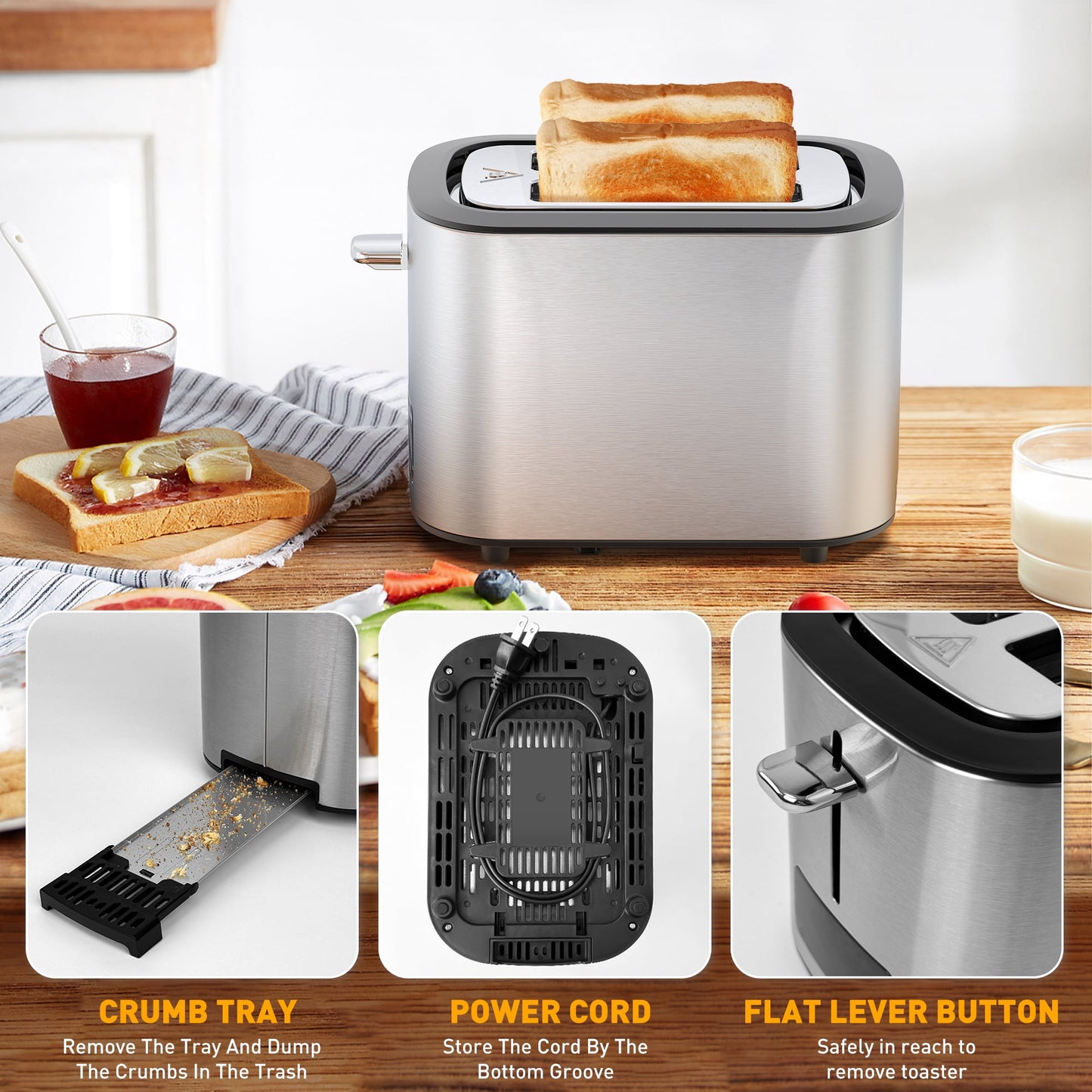 Suodoka Toaster 2 Slice Wide Slots, Touchscreen 6 Shade Settings,Bagel Defrost Reheat Cancel New