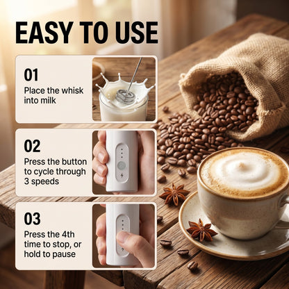 M Buder Milk Frother, Handheld Foam Maker and Electric 3 Speed Rechargeable Coffee Frother Wand, White