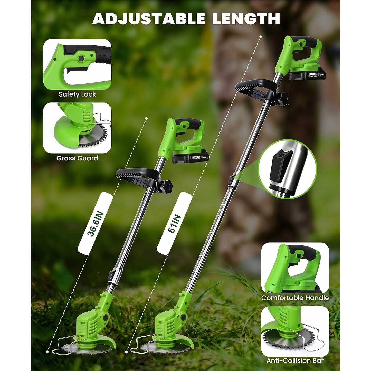 HOTREE 21V Cordless Weed Eater, String Trimmer, Edger & Mower with Battery and Multiple Blades for Lawn & Garden
