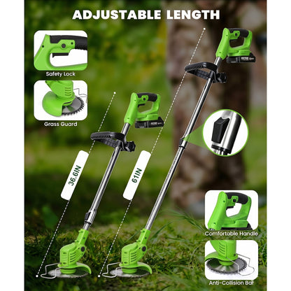 HOTREE 21V Cordless Weed Eater, String Trimmer, Edger & Mower with Battery and Multiple Blades for Lawn & Garden