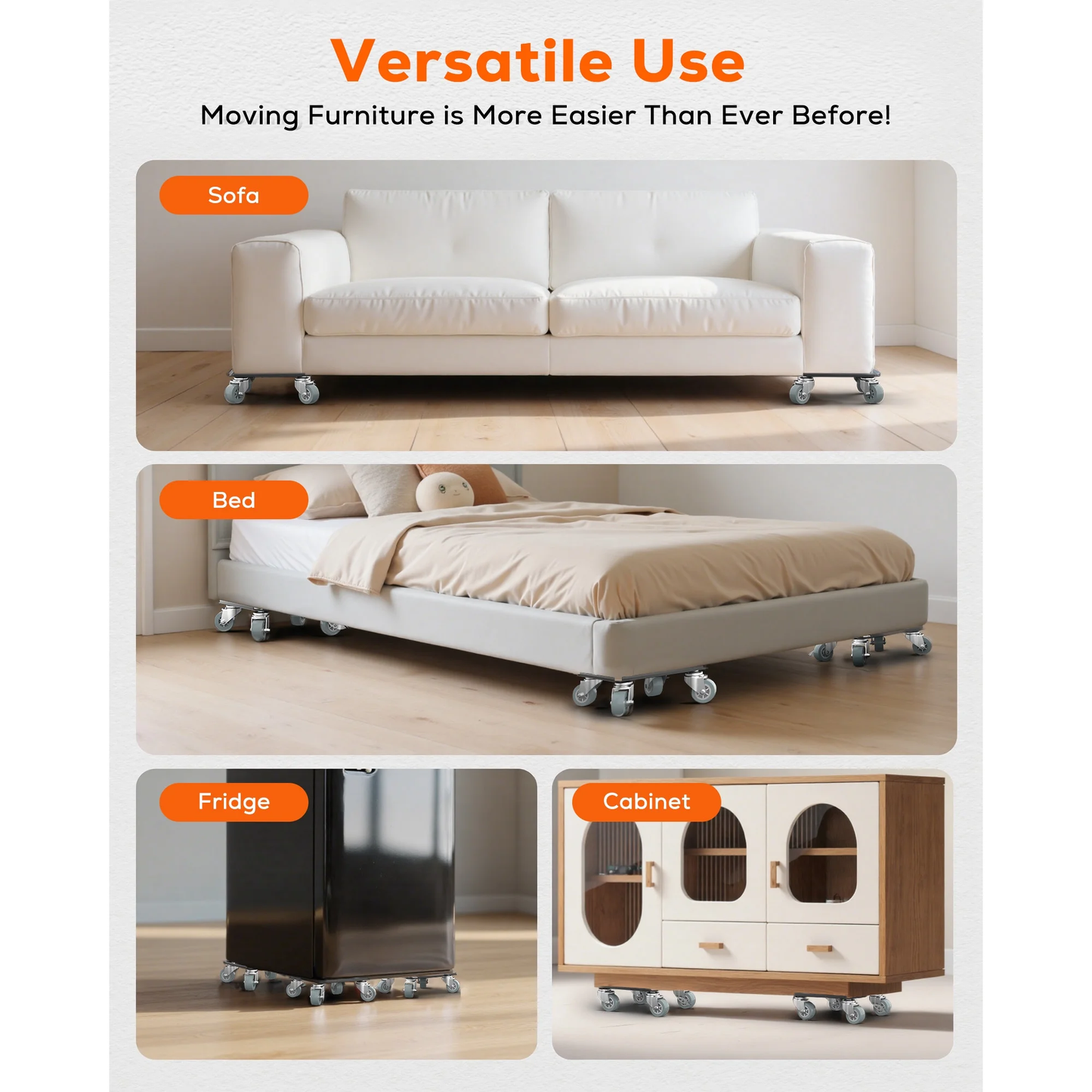 M Buder Heavy Duty Furniture Movers, Dolly Set Rotatable Rubber Universal 4 Wheels, Alloy Steel Furniture Moving Dolly, 1800 LBS Load Capacity, 5.3 in x 5.3 in