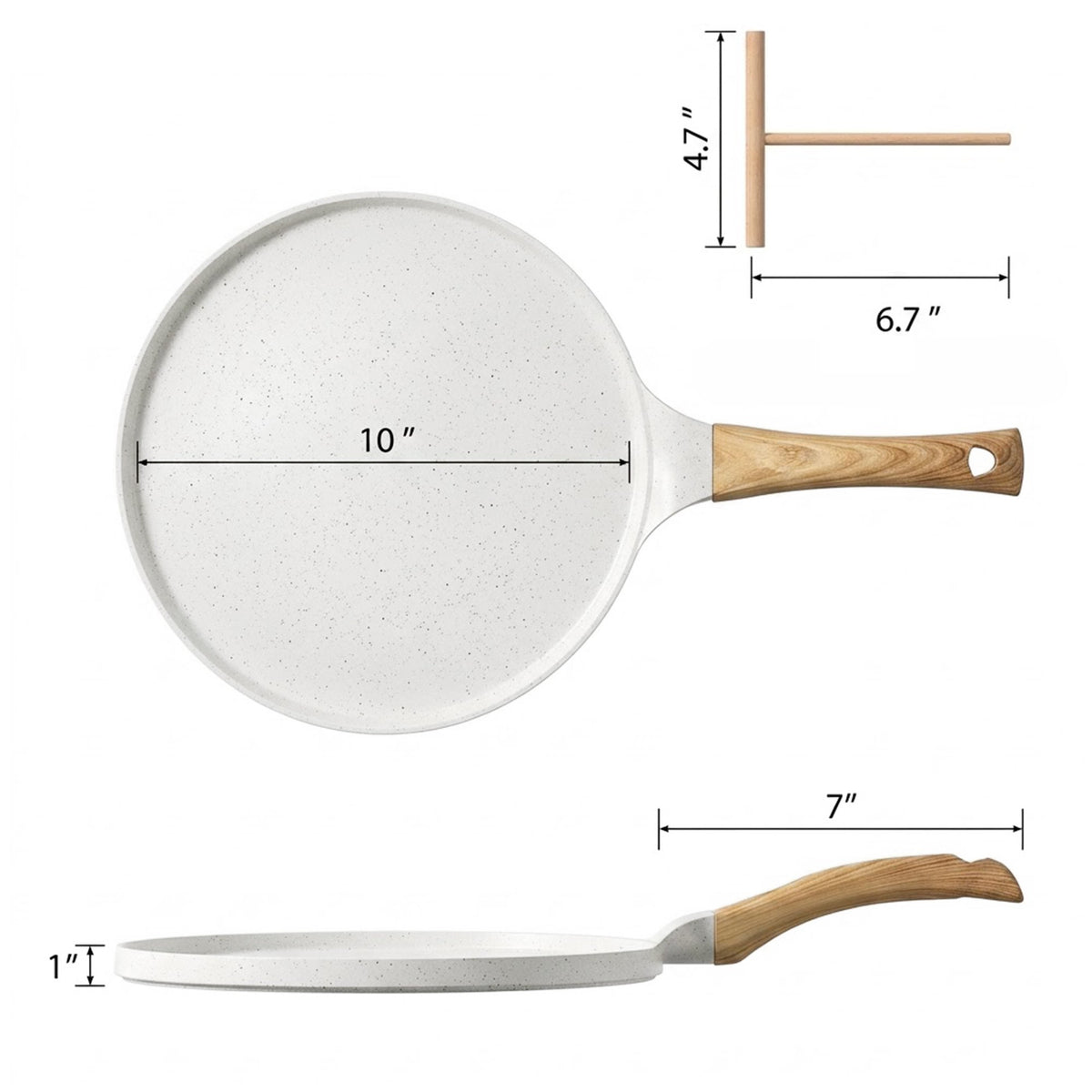 LZSDS 10 in Induction Compatible Nonstick Crepe Pan with Spreader, Off-White