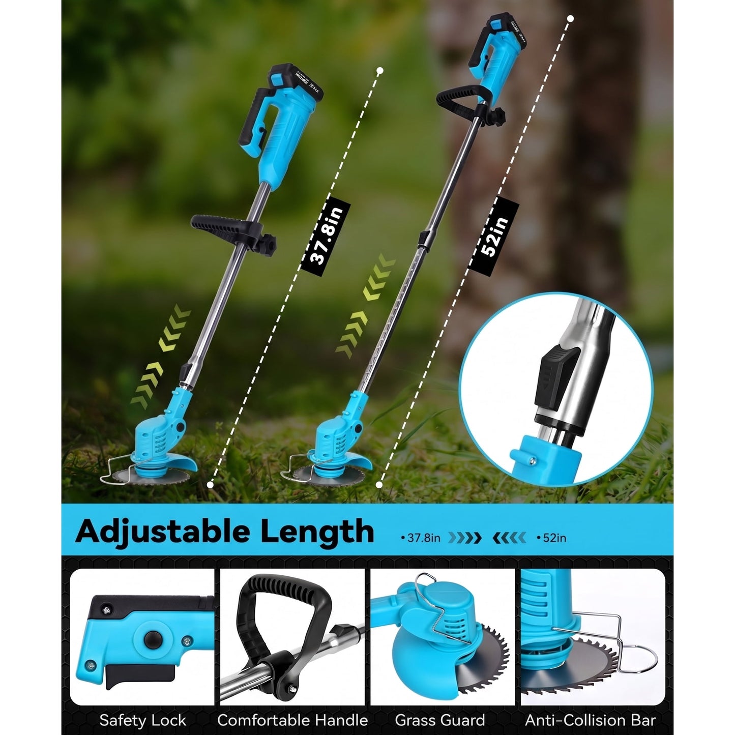 HOTREE 21V Cordless Electric String Trimmer & Weed Wacker Edger, 2x 2.0Ah Batteries, 3 Blades & Adjustable Handle for Yard Care