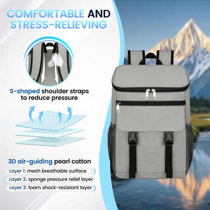 OHHANI Backpack Cooler, 30 Can Insulated Soft Cooler Bag, Waterproof Leakproof Portable for Camping, Beach, Picnic, Hiking, BBQ, Gray