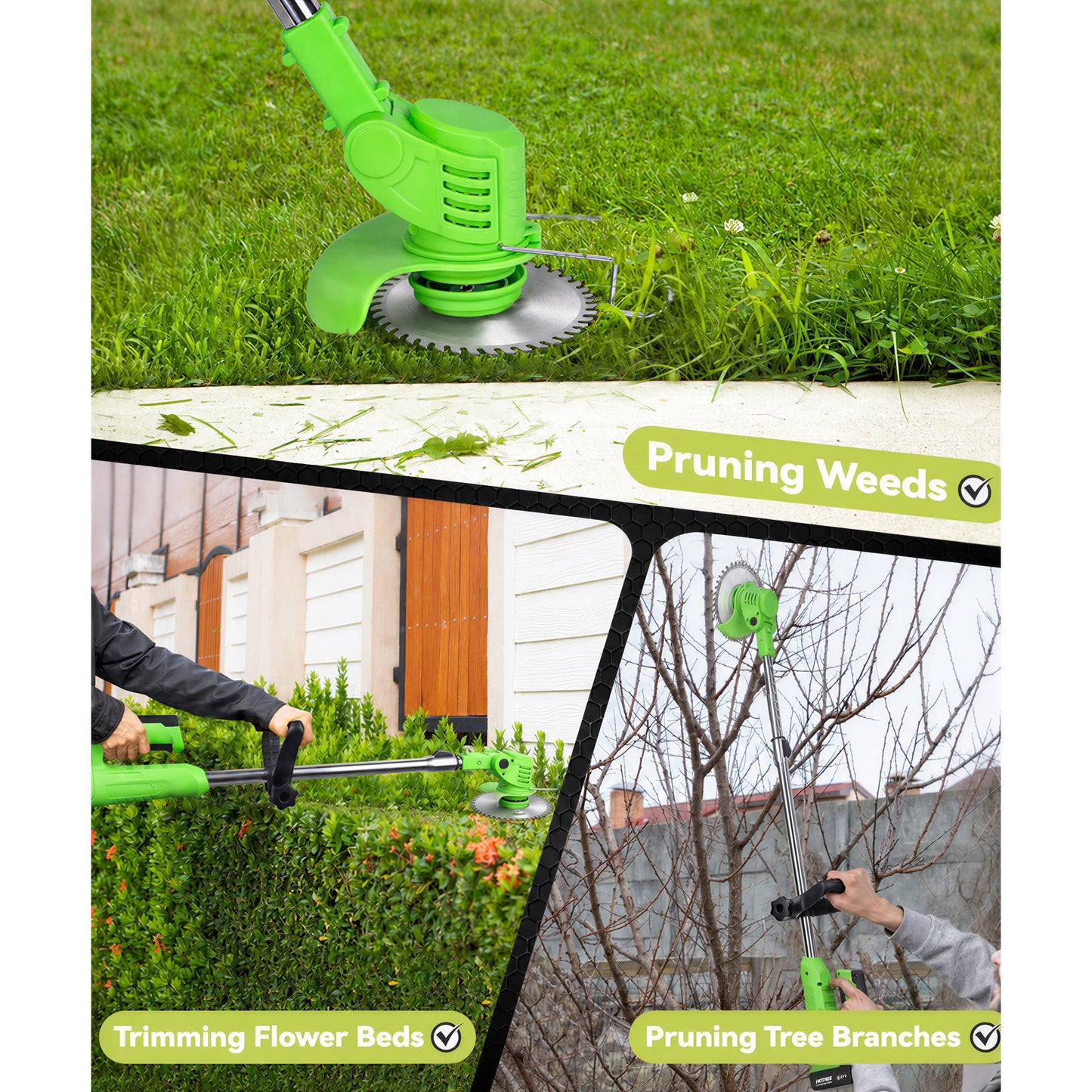 HOTREE Cordless String Trimmer Battery Powered 21V - Trimmer, Edger, and Mower with Multiple Blades for Garden