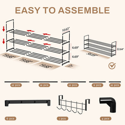 Riousery 3-Tier 56.7 Inch Shoe Rack for Entryway Closet, Shoe Storage Organizer Hold Up 25 Pairs Shoe, Extra Length Shoe Shelf, Black