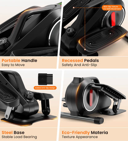 OPMUKIN Under Desk Elliptical, 8 Adjustable Speeds, Portable Foot & Leg Pedal Exerciser, Max Load 360lbs, Black