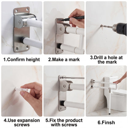 AOLIGO Foldable Toilet Grab Bar with Leg Support, Handicap Grab Bars for Bathroom, Toilet Safety Rails for Elderly Pregnant and Disabled