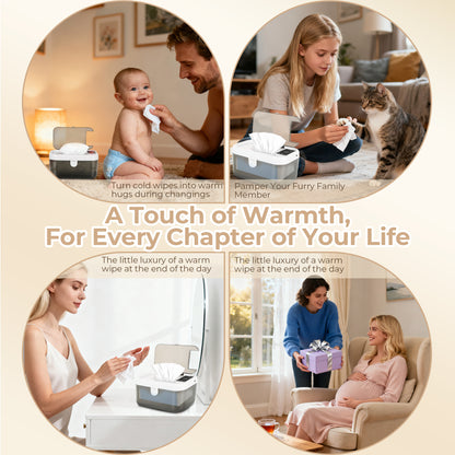 WEENEED Baby Wipe Warmer and Dispenser, USB Powered, 3 Temperature Settings 131°F–149°F, Built-in Night Light, Gray-White