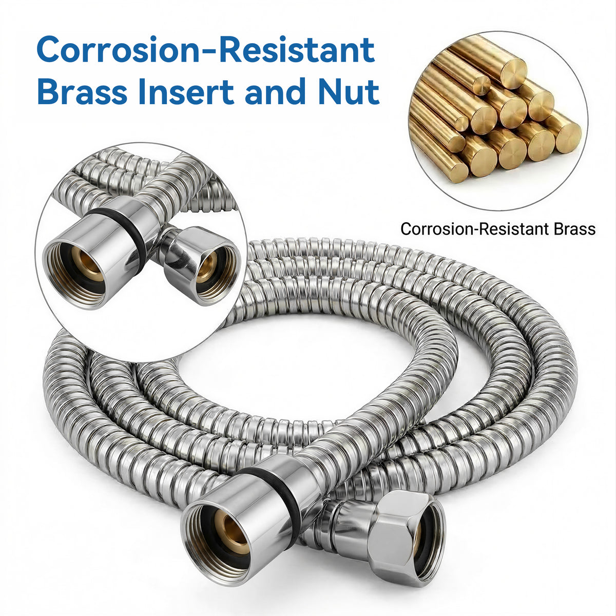 Lzsds 80-Inch 304 Stainless Steel Flexible Shower Hose with G1/2 Connection for Handheld Shower Heads, Chrome