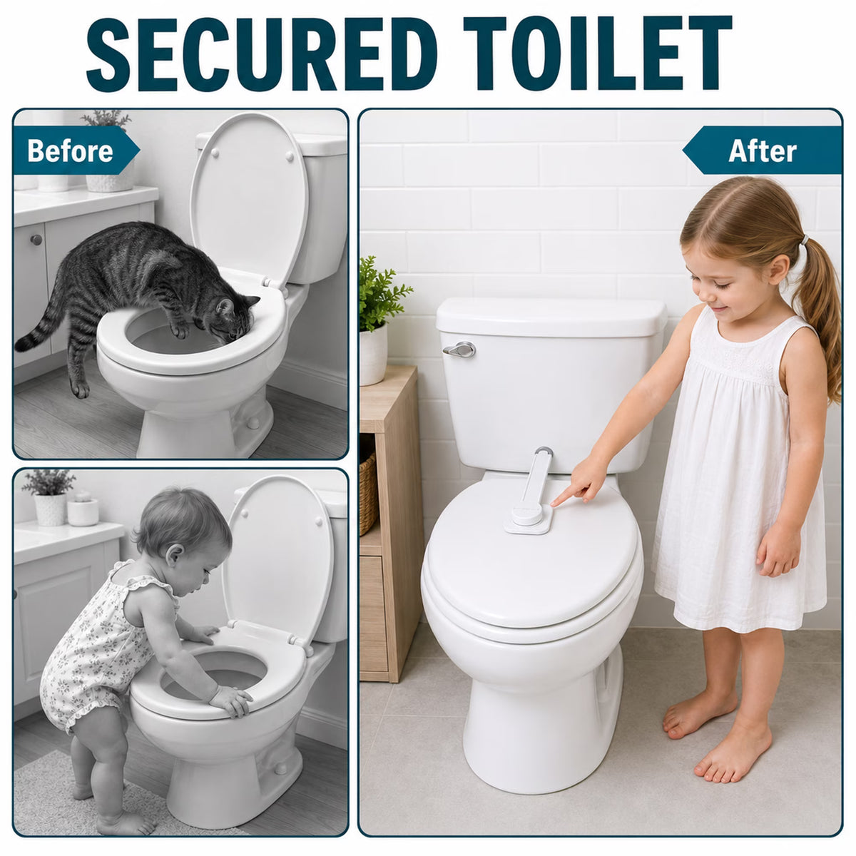 ZNQPLF White No Drill Baby Proof Toilet Lock, 2 Pack 3M Adhesive Universal Child Safety Lid Lock for Most Toilets