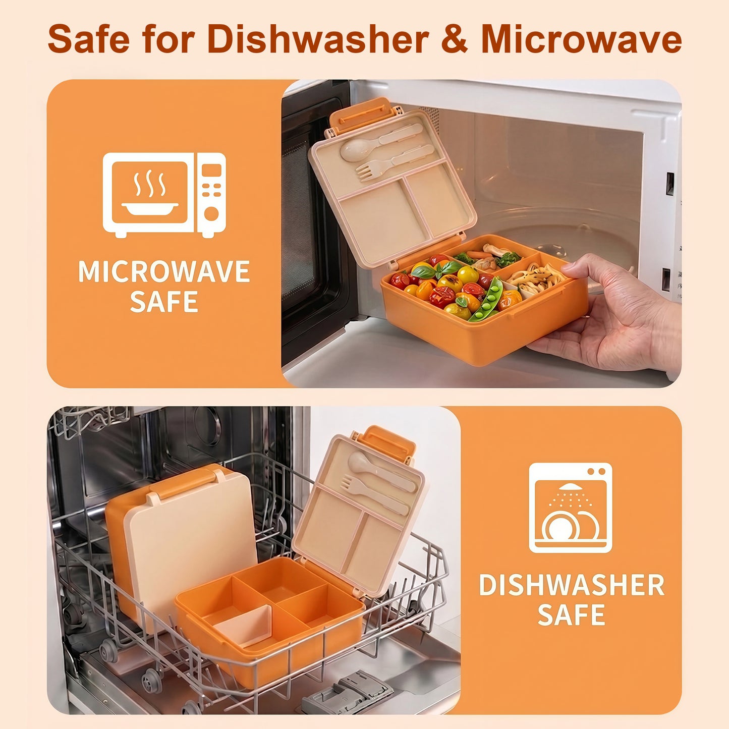 M Buder 1700ML Bento Box for Kids, Leak-Proof Lunch Box with 3 or 4 Compartments, 350 ml Insulated Food Jar, Fork, Spoon, Orange