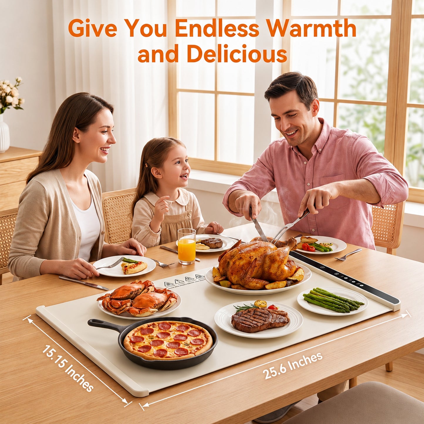 M Buder Food Warming Tray, Electric Warmer Mat, Portable Warmer for Party, Family Dinner, Residential, 3 Adjustable Temperature and Timer