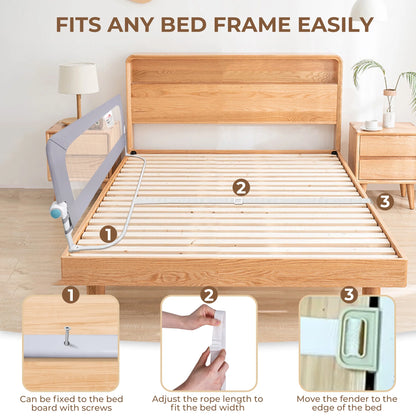 RUPOUN Toddler Bed Rail for Kids, Swing Down Safety Guardrail, Universal Fit for Full, Queen and Adult Mattresses, Easy Installation