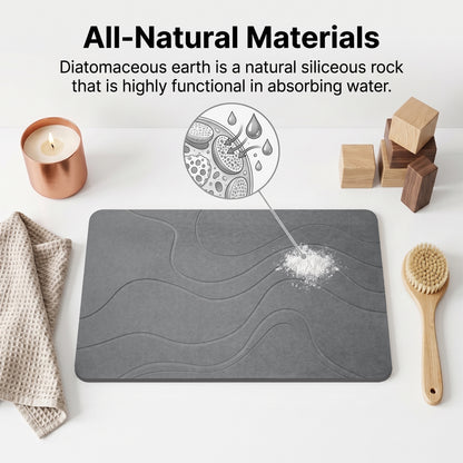LZSDS Stone Bath Mat, 24" x 15" Diatomaceous Earth Shower Mat with Anti-Slip Base, Quick Dry Bathroom Mat for Kitchen Entryway, Grey