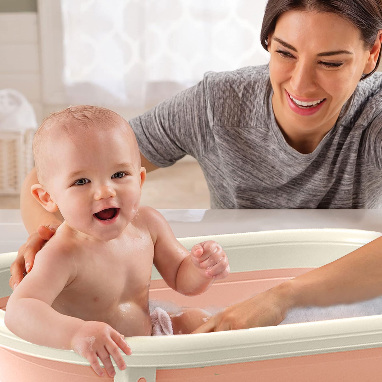 Rupoun Foldable Baby Bathtubs, Collapsible Bathtub for Infant Newborn Boys and Girls, Portable, Plastic, Pink