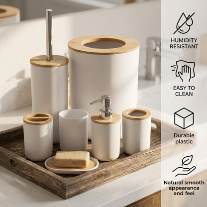LZSDS 6 Piece Bathroom Accessory Set, Plastic Soap Dispenser with Trash Can and Toilet Brush for Vanity Countertop