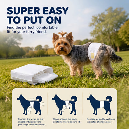Tolobeve Disposable Male Dog Wraps, Small Size, 84 Count, Super Absorbent, Breathable, Wetness Indicator, 360 degree Leak-proof
