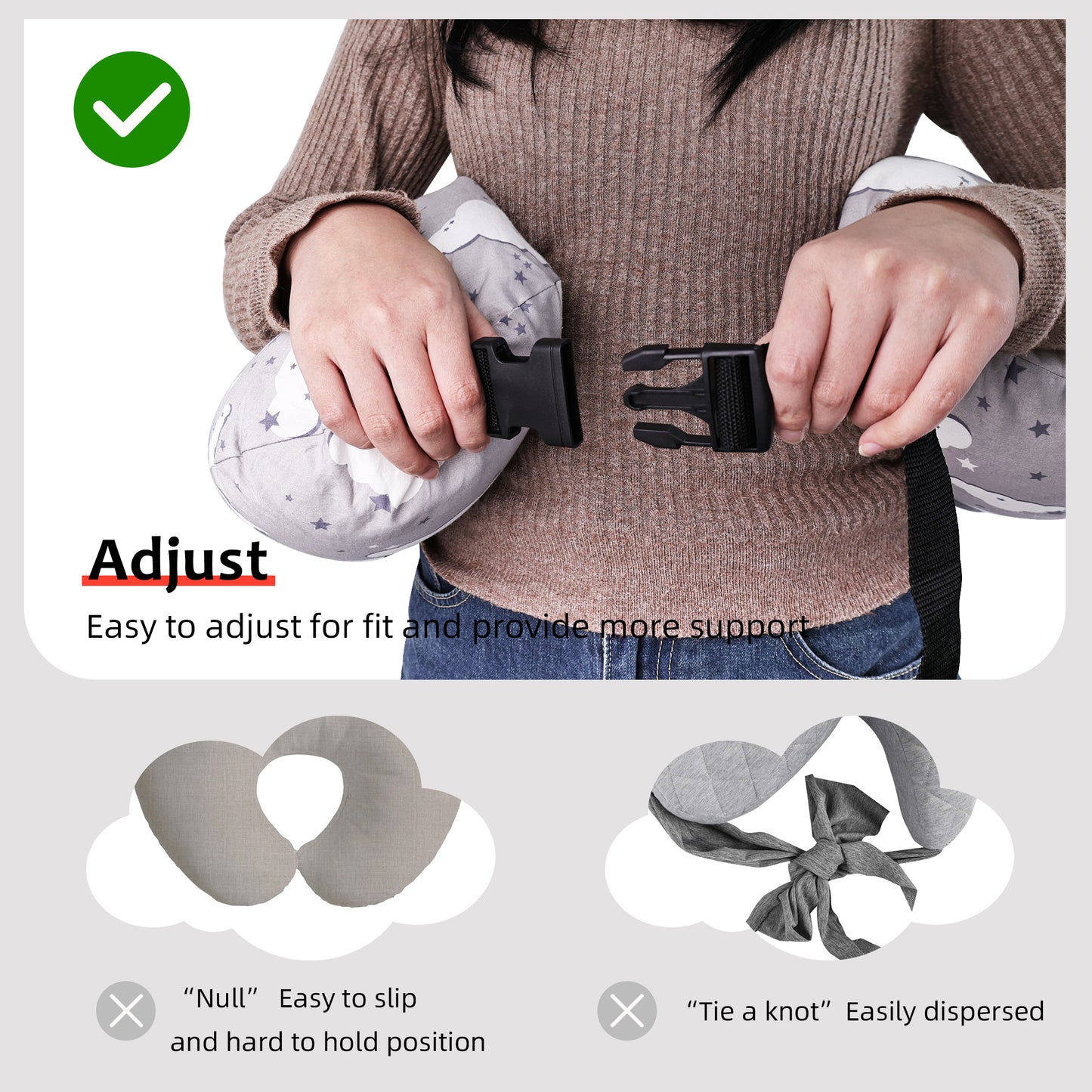 RUPOUN Nursinfg Pillow with Waist Strap for Breastfeeding, Grey