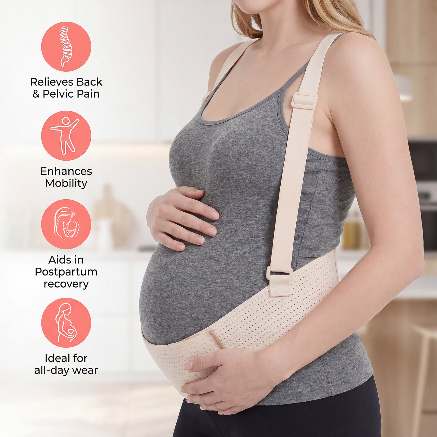 RUPOUN Maternity Belly Band – Back & Abdomen Support for Pregnant Women, Beige