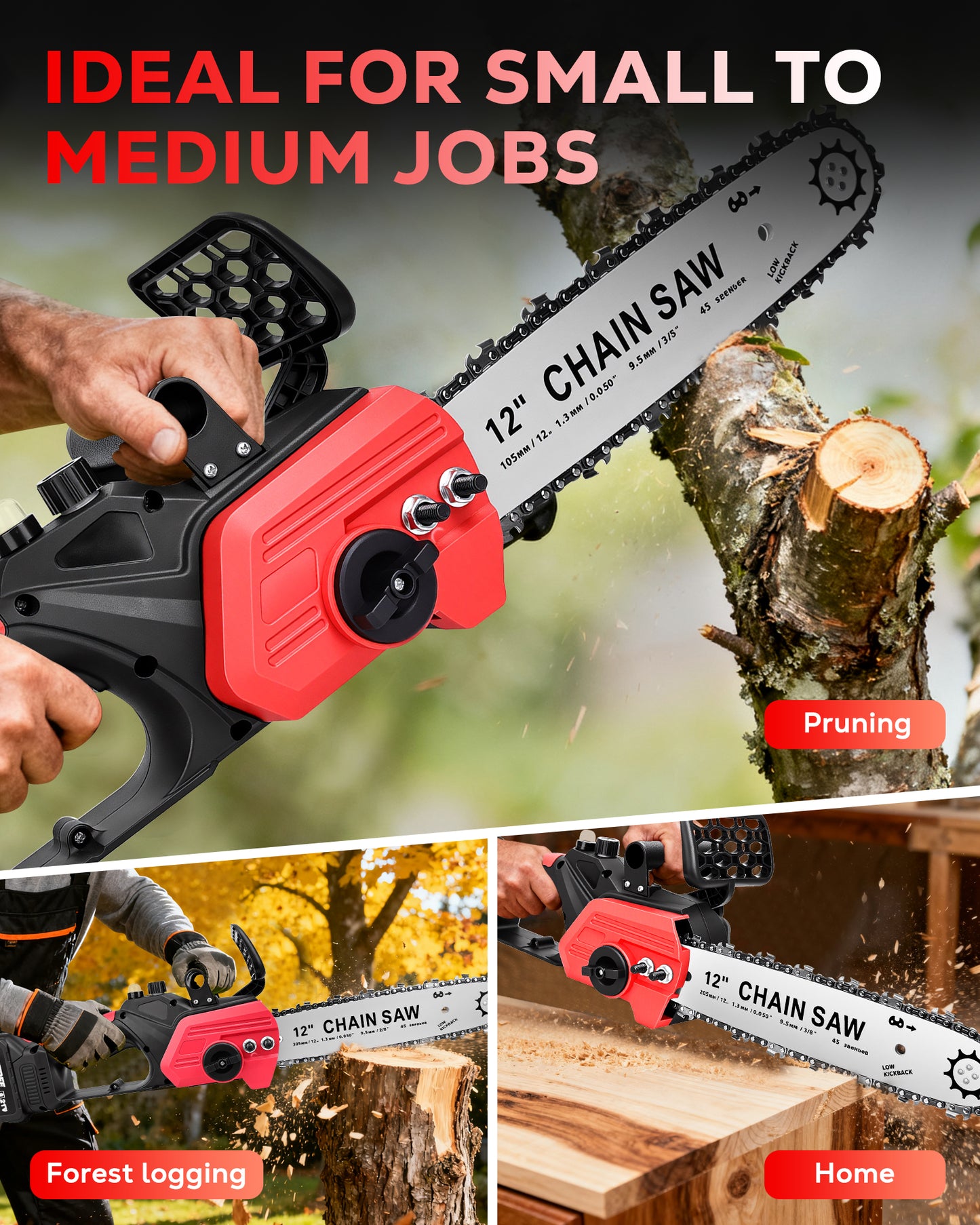 HOTREE 12 Inch Cordless Chainsaw, 21V Electric Handheld Chainsaw for Tree Trimming, Wood Cutting, Outdoor Yard Work