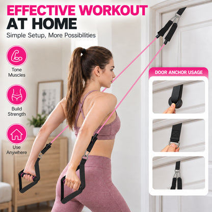 Pilates Bar Kit with Resistance Bands, 1.26in Wide Foot Straps, 3-Section Home Gym Workout Equipment