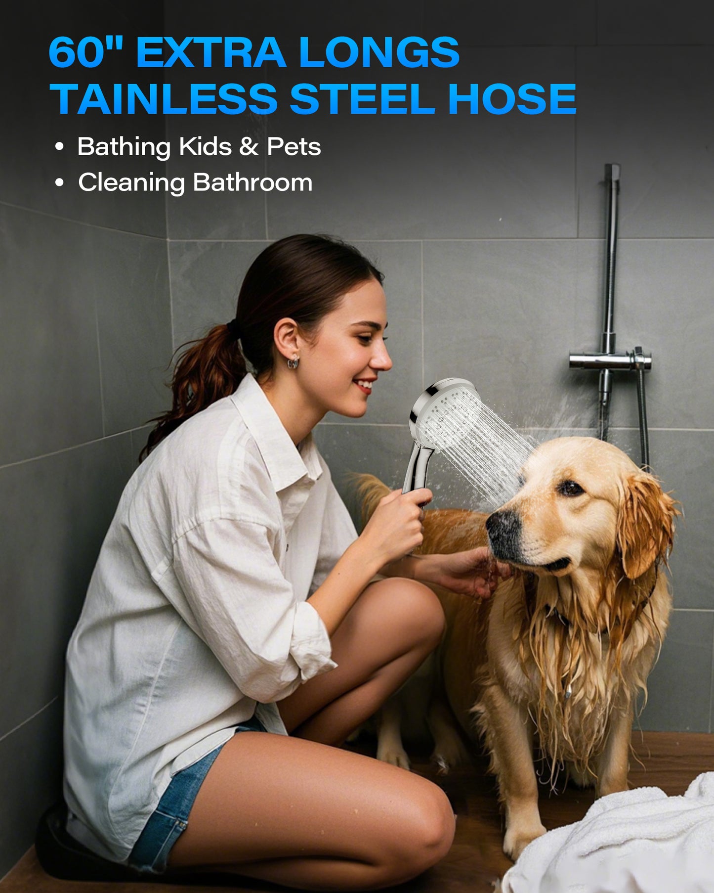 Hodvit Handheld Showerhead for Bathing 5 Spray Modes with 5 ft Stainless Steel Hose,Chrome