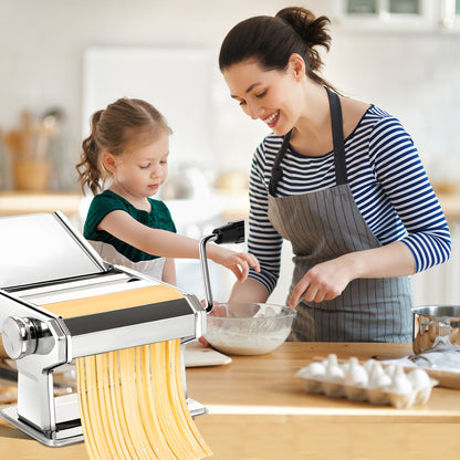 M Buder Pasta Maker Machine, 9 Adjustable Thickness with 2 Cutting Widths Noodles Maker, Silver