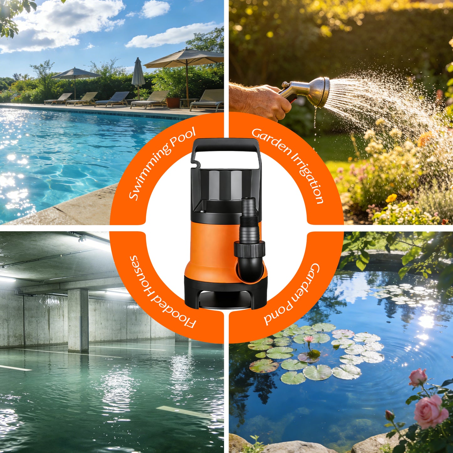 OHHANI Water Pump 1HP 3500GPH 17ft Power Cord Portable Submersible Water Pump for Swimming Pools, Garden Ponds, Basements