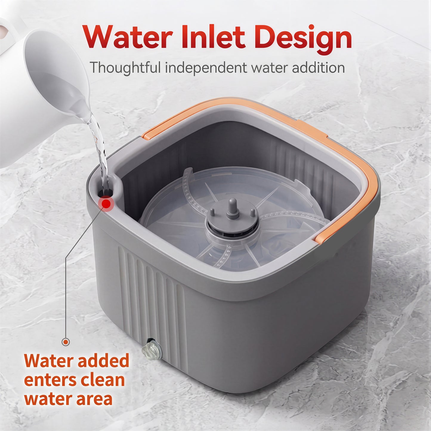 FVSA Clean Water Separation Square Spin Mop and Bucket Set with 2 Washable Pads, Gray and Orange, 1-Pack