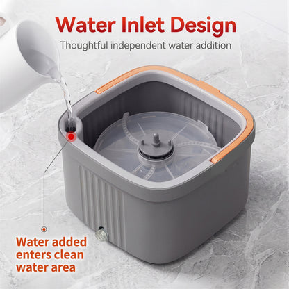 FVSA Clean Water Separation Square Spin Mop and Bucket Set with 2 Washable Pads, Gray and Orange, 1-Pack