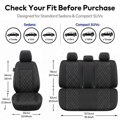 FLORAY Waterproof PU Leather Car Seat Covers Full Set, Universal Auto Seat Protectors for Sedans & Compact SUVs, Airbag Compatible, Black