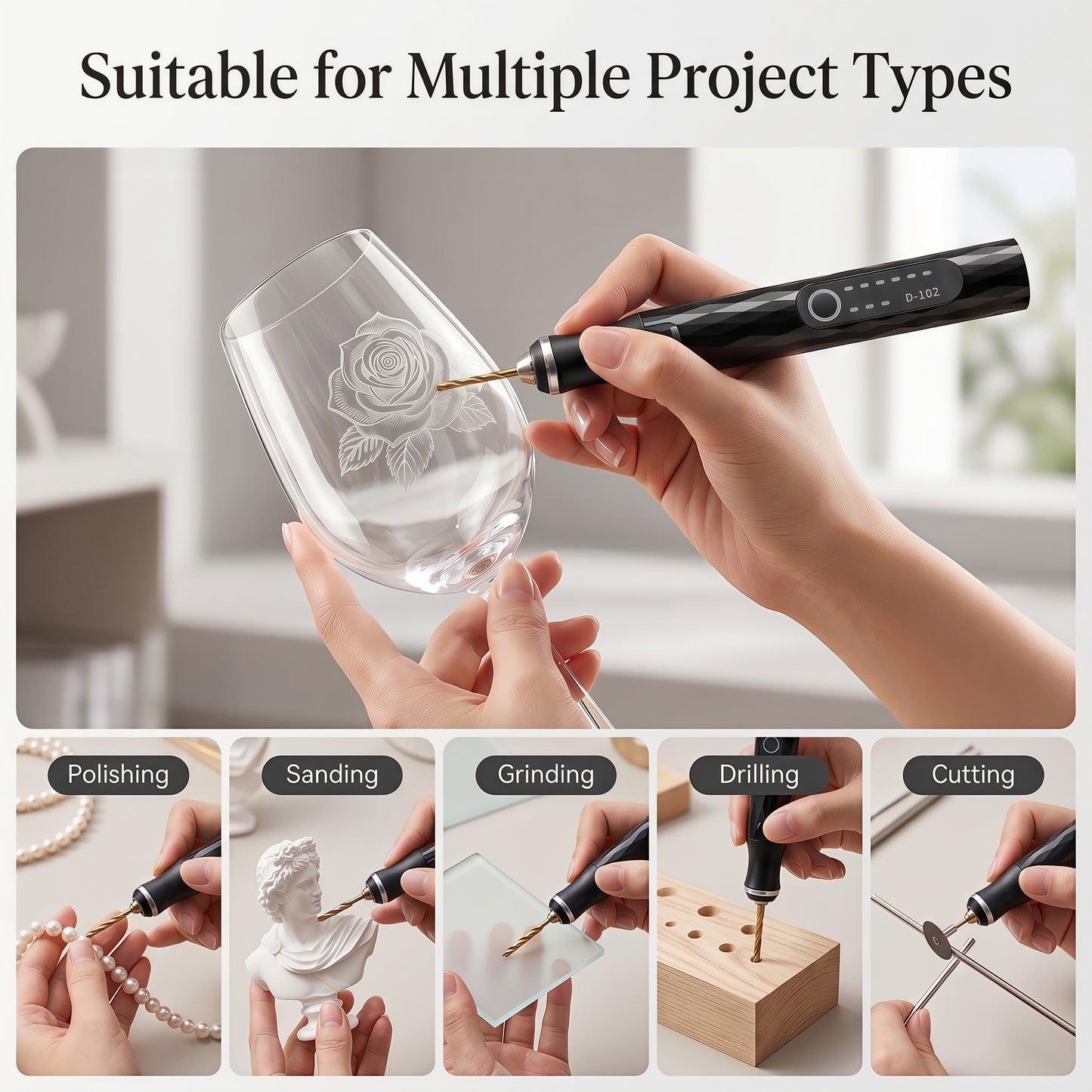 LZSDS Cordless Engraving Pen, 3-Speed Rechargeable Rotary Engraver Tool for DIY Craft Marking on Wood, Metal and Glass