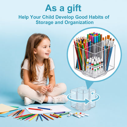 XSAPT Acrylic 4-Compartment Pen Holder, Clear, 1-Piece