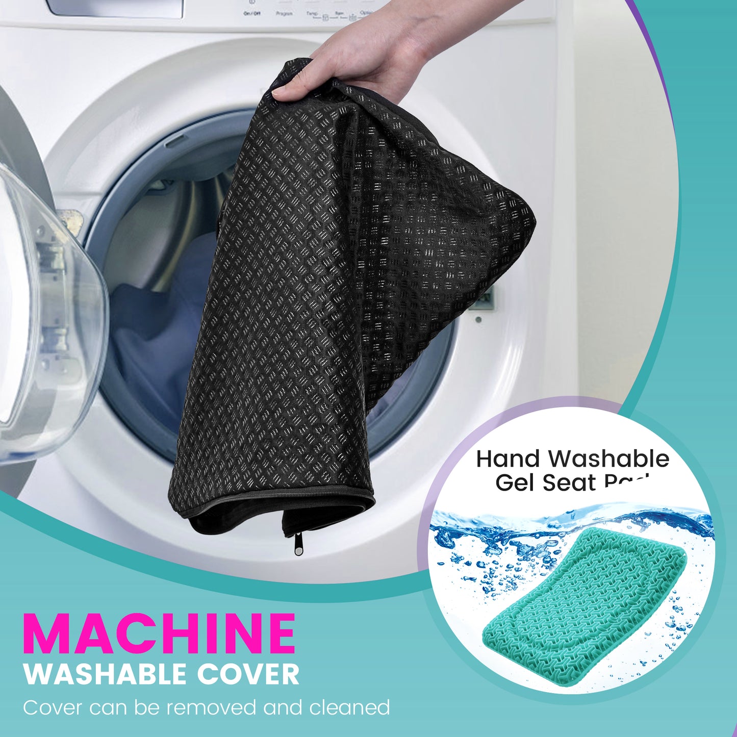 AOLIGO Gel Seat Cushion for Long Sitting, 17" x 15" Enlarged Thickened Pad, Soft & Breathable Office and Wheelchair Comfort, Cyan