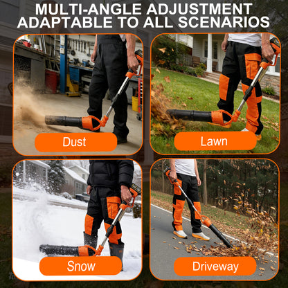 HOTREE Cordless Leaf Blower, 2*21V 400W 600CFM 150MPH, Detachable Foldable, Rotating Leaf Blower, Suitable For Gardens Patios and Streets, Orange