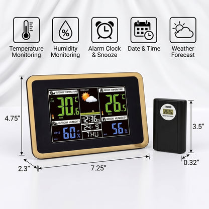 XSAPT Wireless Weather Station, Indoor Outdoor Thermometer, Color Display, Black