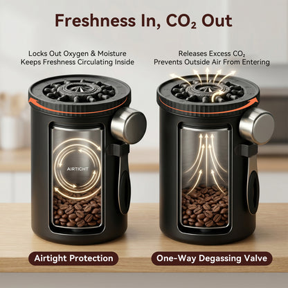 Riousery 60 oz Matte Black Stainless Steel Coffee Canister, Airtight Storage for Beans, Tea & Sugar with Valve and Scoop