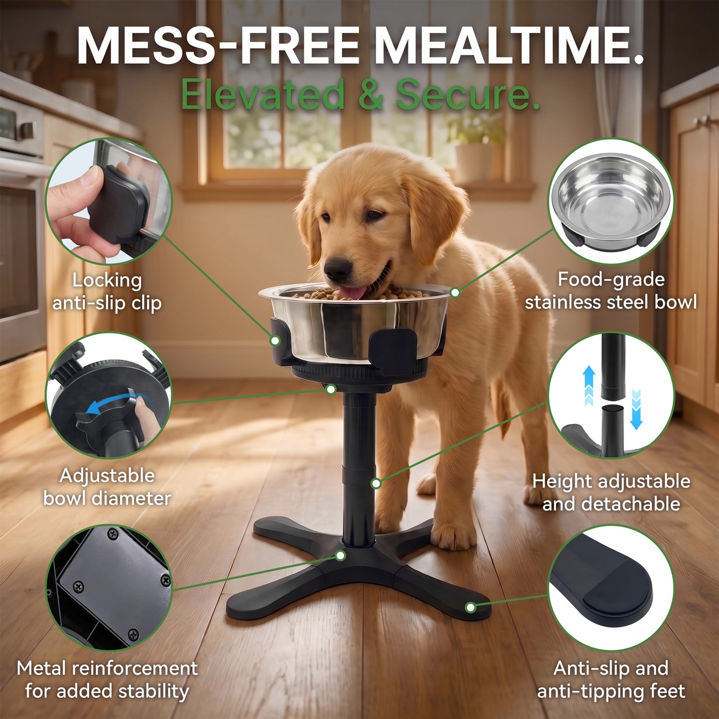 Tolobeve Adjustable Elevated Dog Bowl Stand with Tilted Design for Medium & Large Dogs,Black