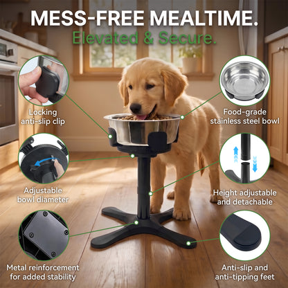 Tolobeve Adjustable Elevated Dog Bowl Stand with Tilted Design for Medium & Large Dogs,Black