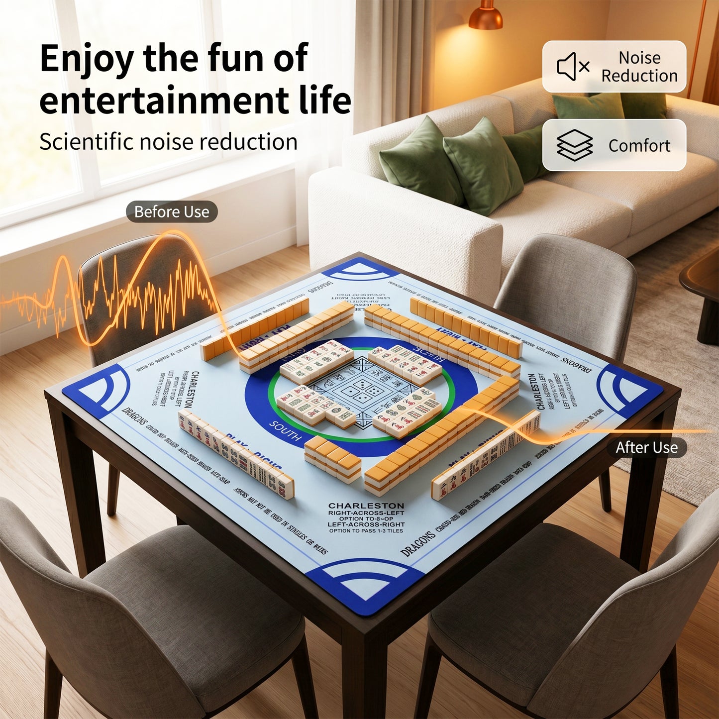 FVSA 31.5" x 31.5" Square Rubber Mahjong Mat, Non-Slip Table Cover Accessory for Family Board Games